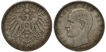 Бавария 5 марок 1907 Отто (1886-1913) Weege 47, J. 46, KM 512 серебро 3711-1524