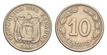Эквадор 10 сентаво 1946 KM 76b медно-никель 4640-1147