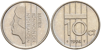 Нидерланды 10 центов 1994 Беатрикс (1980-2013) KM 203 никель    4598-415