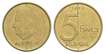 Бельгия 5 франков 1998 Belgique KM 189 алюминиевая бронза 4633-841