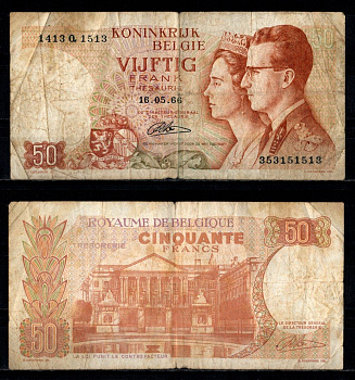 Бельгия 50 франков 1966 Pick 139 (4) бумага 7221-54-1-2