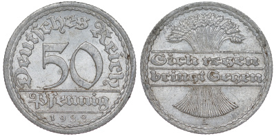 Германия 50 пфеннигов 1922 A KM 27, J. 301 алюминий 4148-723