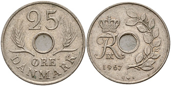 Дания 25 эре 1967 C;S, Фредерик IX (1947-1972) KM 855 медно-никель 4150-915