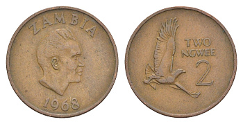 Замбия 2 нгве 1968 Кеннет Каунда, боевой орел KM 10 бронза 4617-136