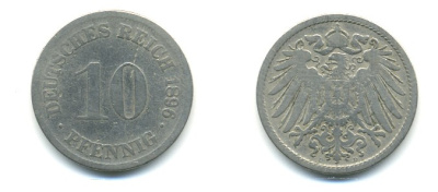 ГЕРМАНИЯ 10 ПФЕННИГОВ 1896 D KM 12, J. 13 медно-никель 4379-823