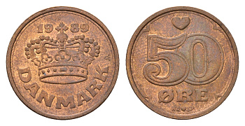 Дания 50 эре 1989 Маргрете II (1972-2024) KM 866 бронза 3336-655