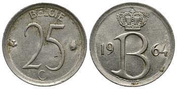 Бельгия 25 сантимов 1964 Belgie, Бодуэн I (1951-1993) KM 154.1 медно-никель 54-1025