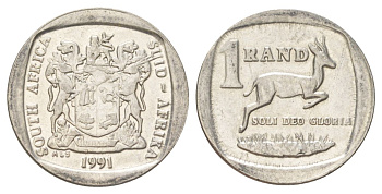 ЮАР 1 ранд 1991 KM 138 медь плакированная никелем 4627-233
