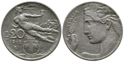 Италия 20 чентезимо 1912 R, Виктор Эммануил III (1900-1946) KM 44 никель 4622-331