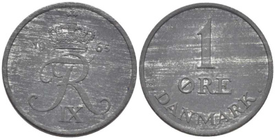 ДАНИЯ 1 ЭРЕ 1965 С; S, ФРЕДЕРИК IX (1947-1972) KM 839.2 цинк 4387-449