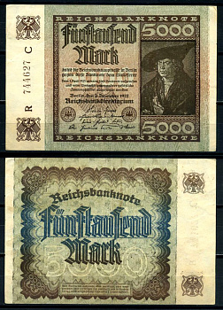 Германия 5000 марок 1922 2 декабря 1922, серия R, в/з №47 Pick 81, Розенберг 80а бумага 8617-24-2-2