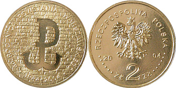 Польша 2 злотых 2004 MW, 60 лет Варшавскому восстанию 1944 года KM 496 нордик  UNC 3996-236