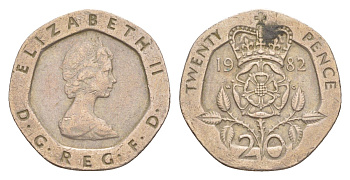 Великобритания 20 пенсов 1982 Елизавета II (1952-2022) KM 931, Spink 4230 (G1) медно-никель 4639-827