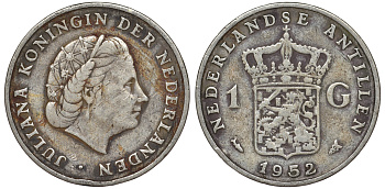 Нидерландские Антилы 1 гульден 1952 Юлиана (1948-1980) KM 2 серебро 36-922