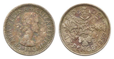 Великобритания 6 пенсов 1959 Елизавета II (1952-2022) KM 903 медно-никель 4697-963