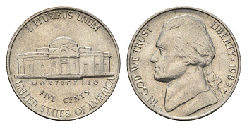 США 5 центов 1989 P, Джефферсон KM A192 медно-никель 4637-643