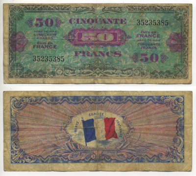 ФРАНЦИЯ 50 ФРАНКОВ 1944 Pick 117a бумага 7552-6-1