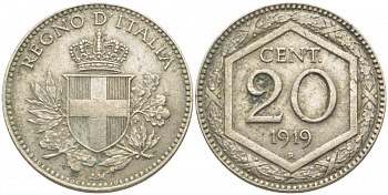 ИТАЛИЯ 20 ЧЕНТЕЗИМО 1919 KM 58 медно-никель 3856-922
