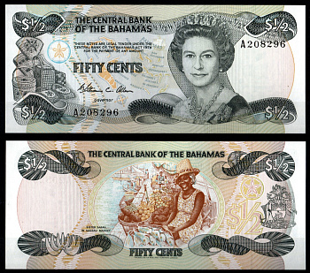 Багамские острова (Багамы) 1/2 доллара 1974 (1984) Pick 42 бумага UNC (пресс) 8605-18-3-1