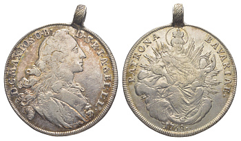 Бавария 1 талер 1768 Максимилиан III (1745-1777), на подвеске Davenport 1953, KM 519, Hahn 307 и Wittelsbach 2175 серебро 1066-12-24