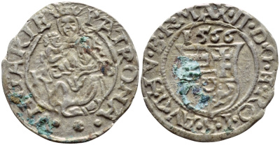Венгрия 1 денар 1566 КВ, Максимилиан II Габсбург (1564-1576), мадонна с младенцем  серебро    1530-341