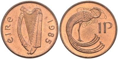 Ирландия 1 пенни 1985 птичка KM 20 бронза UNC 92-154