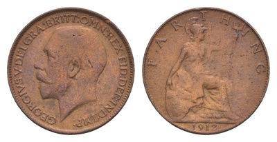 Великобритания 1 фартинг 1912 Георг V (1910-1936) KM 808.1, Spink 4059 бронза 4658-938