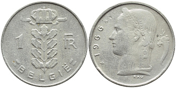 БЕЛЬГИЯ 1 ФРАНК 1966 BELGIE KM 143.1 медно-никель 4388-925