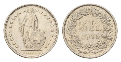 Швейцария 1/2 франка 1975 KM 23a медно-никель 4685-856