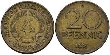 ГДР 20 пфеннигов 1984 A KM 11 латунь 98-1024