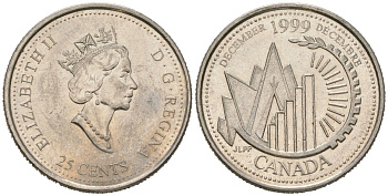 Канада 25 центов 1999 Миллениум - Декабрь 1999, Это Канада KM 353 никель aUNC 4620-347