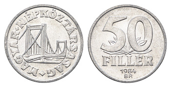 Венгрия 50 филлеров 1984 BP мост Елизаветы в Будапеште KM 574 алюминий UNC 4668-268