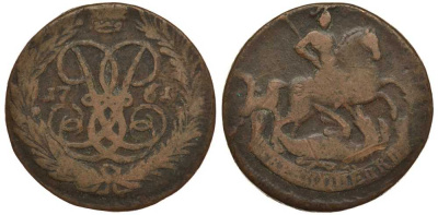 РОССИЯ 2 КОПЕЙКИ 1761 без букв Биткин 395 медь 1083-3-12