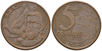 Бразилия 5 сентаво 2007 KM 648, Schon 156 сталь плакированная медью 4621-357