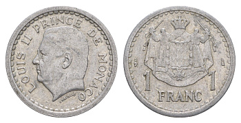 Монако 1 франк 1943 Луи II (1922-1949) KM 120 алюминий 4646-936