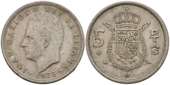 Испания 5 песет 1975 (78) Хуан Карлос I (1975-2014) KM 807 медно-никель 190-655