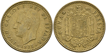 Испания 1 песета 1975 (77) Хуан Карлос I (1975-2014) KM 806 алюминиевая бронза 4604-213