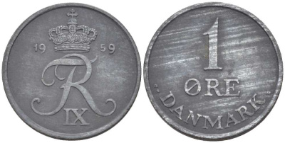 ДАНИЯ 1 ЭРЕ 1959 С; S, ФРЕДЕРИК IX (1947-1972) KM 839.2 цинк 4387-354
