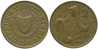 Кипр 2 цента 1994 KM 54.3 никель латунь 4158-461