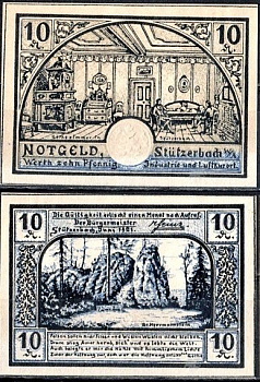 Штютцербах (Тюрингия) 10 пфеннигов 1921 Mehl Grabowski 1287.3-1/4 бумага UNC (пресс) 7555-54-1-1