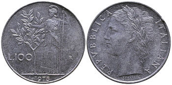 ИТАЛИЯ 100 ЛИР 1973 R, АФИНА KM 96.1 сталь 3334-935