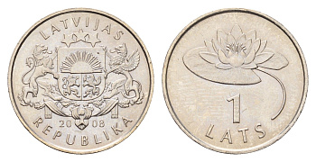 Латвия 1 лат 2008 Лилия KM 92 медно-никель UNC 4679-346