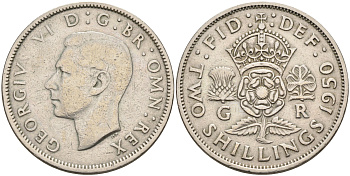 Великобритания 2 шиллинга (флорин) 1950 Георг VI (1936-1952) KM 878, Spink 4107 медно-никель 4593-112