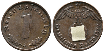 ГЕРМАНИЯ 1 РЕЙХСПФЕННИГ 1937 A KM 89, J. 361 бронза 39-1127