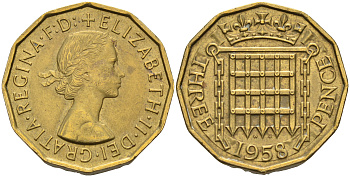 Великобритания 3 пенса 1958 Елизавета II (1952-2022) KM 900, Spink 4153 никель латунь 4589-823
