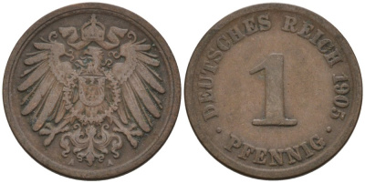 Германия 1 пфенниг 1905 A KM 10, J. 10 медь 4567-1167