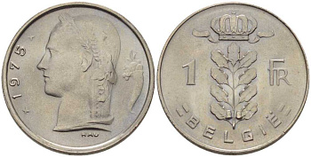Бельгия 1 франк 1975 Belgie, Бодуэн I (1951-1993) KM 143.1 медно-никель 202-1054