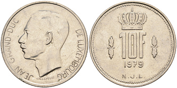 ЛЮКСЕМБУРГ 10 ФРАНКОВ 1979 KM 57 никель 63-735