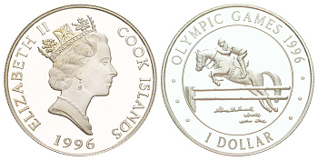 Острова Кука 1 доллар 1996 XXVI летние Олимпийские Игры, Атланта 1996 KM 267 серебро PROOF 1091-5-63