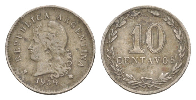 Аргентина 10 сентаво 1939 KM 35 медно-никель 4651-966